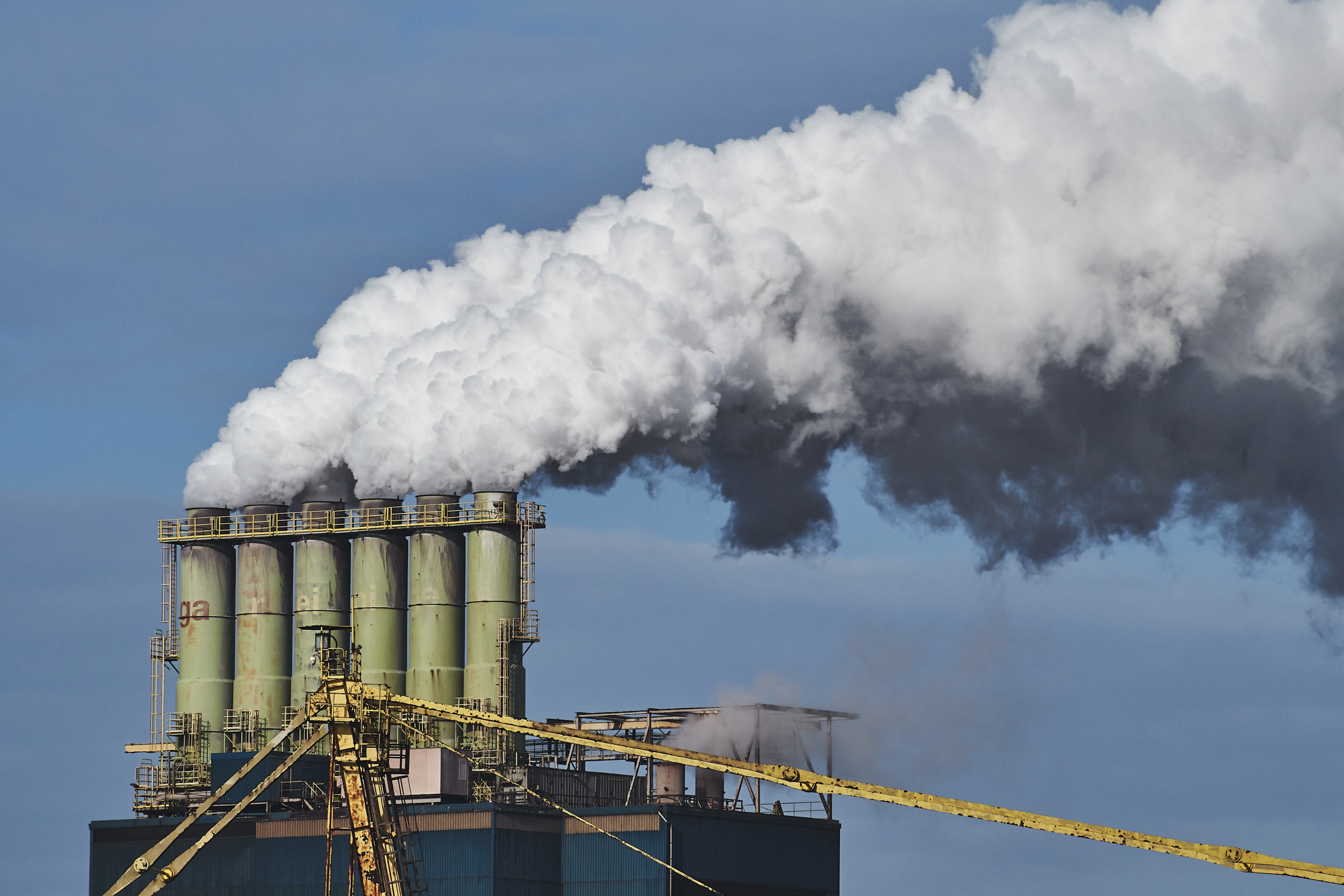 The smoke coming out of factories in an industrial area