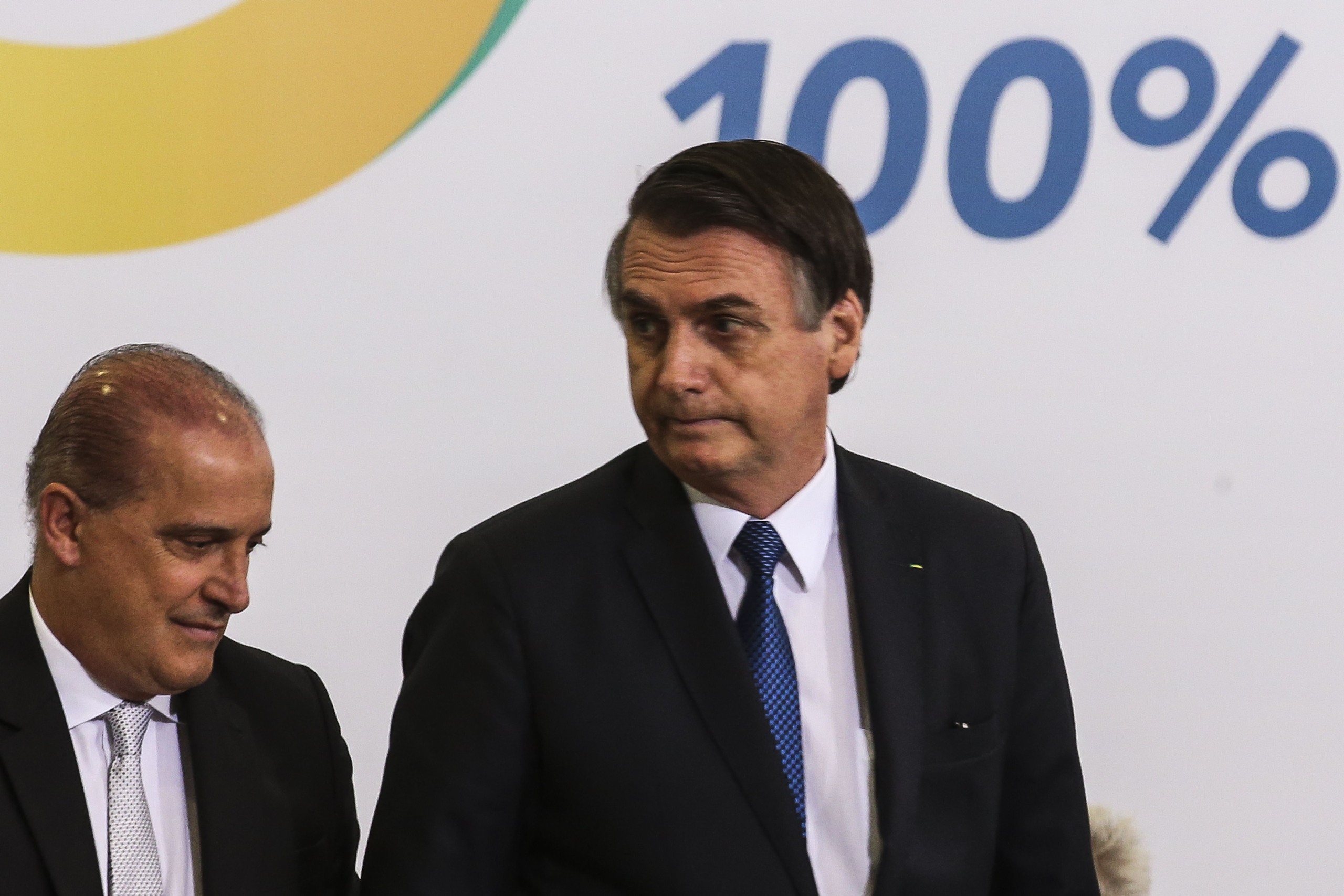 O presidente Jair Bolsonaro participa da cerimônia sobre os 100 dias de governo