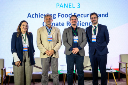 Participantes conclusões do painel “Alcançando a segurança alimentar e a resiliência climática”: Helena Araújo, Alberto Pfeifer, Gustavo de Carvalho e Feliciano de Sá Guimarães