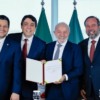 Gleisi Hoffmann, Davi Alcolumbre, Pietro Mendes, Lula e Alexandre Silveira na posse dos diretores de agências reguladoras | Foto: Ricardo Stuckert
