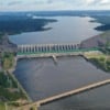 Imagens aéreas feitas por drone da casa de força principal da UHE Belo Monte, contemplando o reservatório intermediário, casa de força e canal de fuga.
